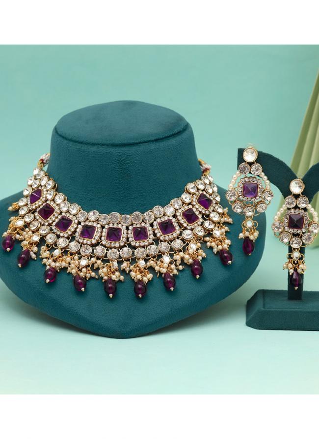   Wedding Wear  Purple Color Kundan Necklace Set